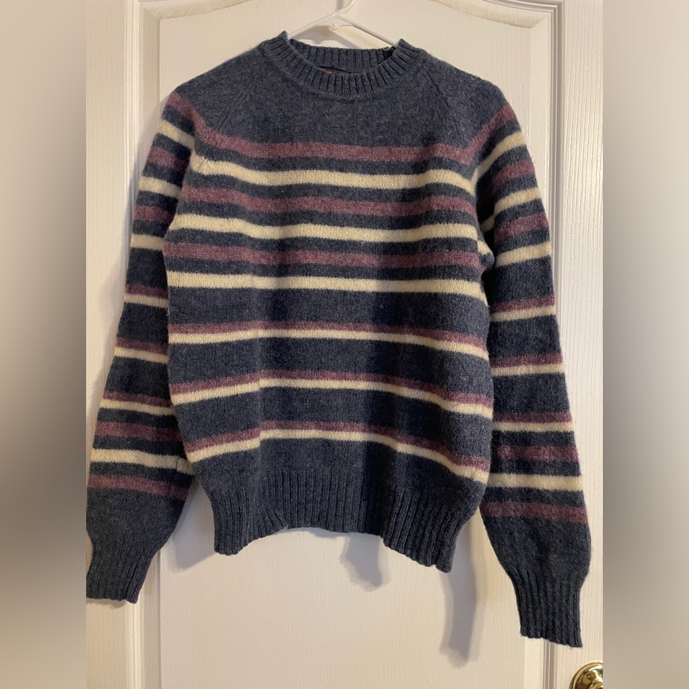 Carl Micheals 100% Shetland‎ Wool Striped Long Sleeve Sweater  Large Preppy